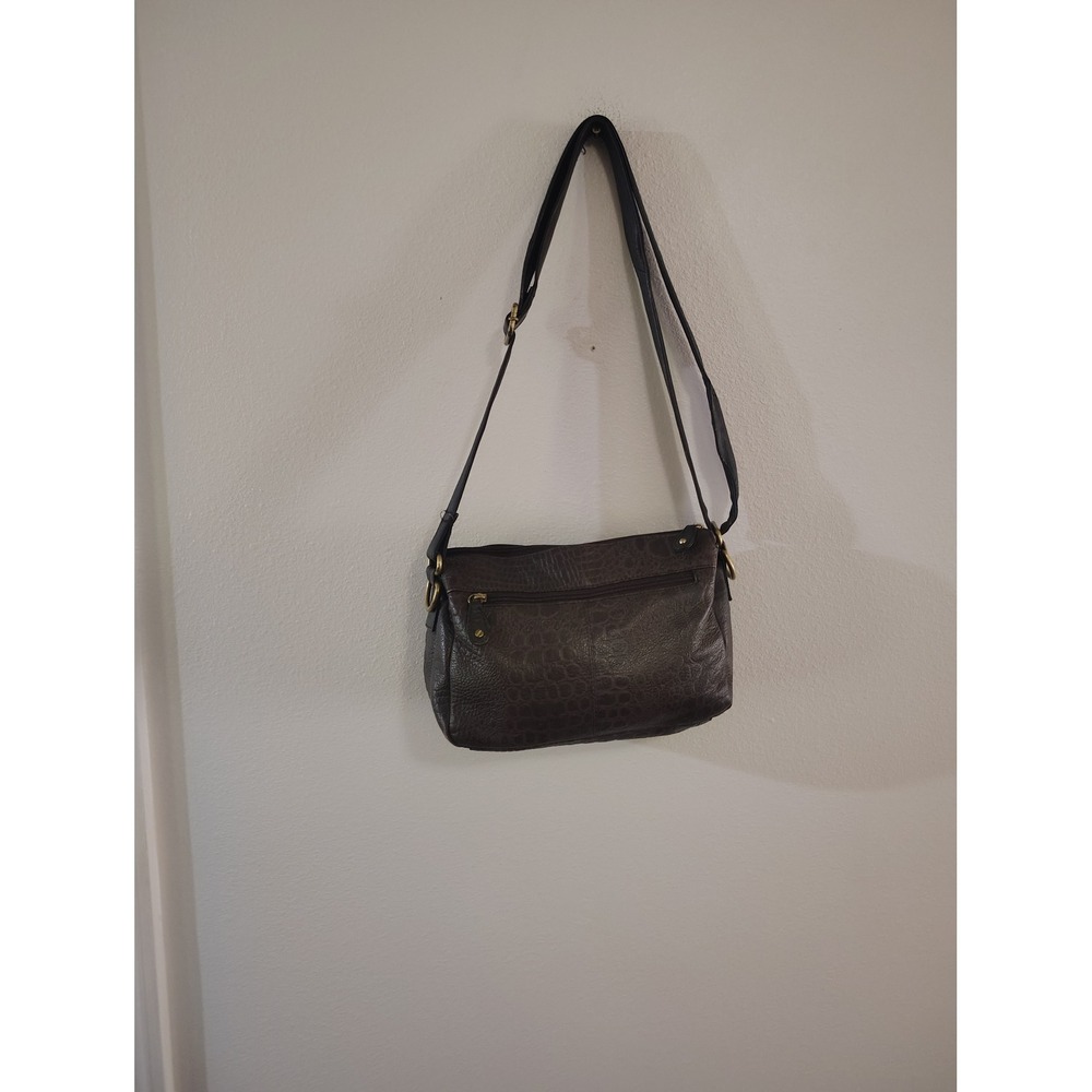 Great American Leather Works Brown‎ Croc Embossed Leather Crossbody Bag Studded